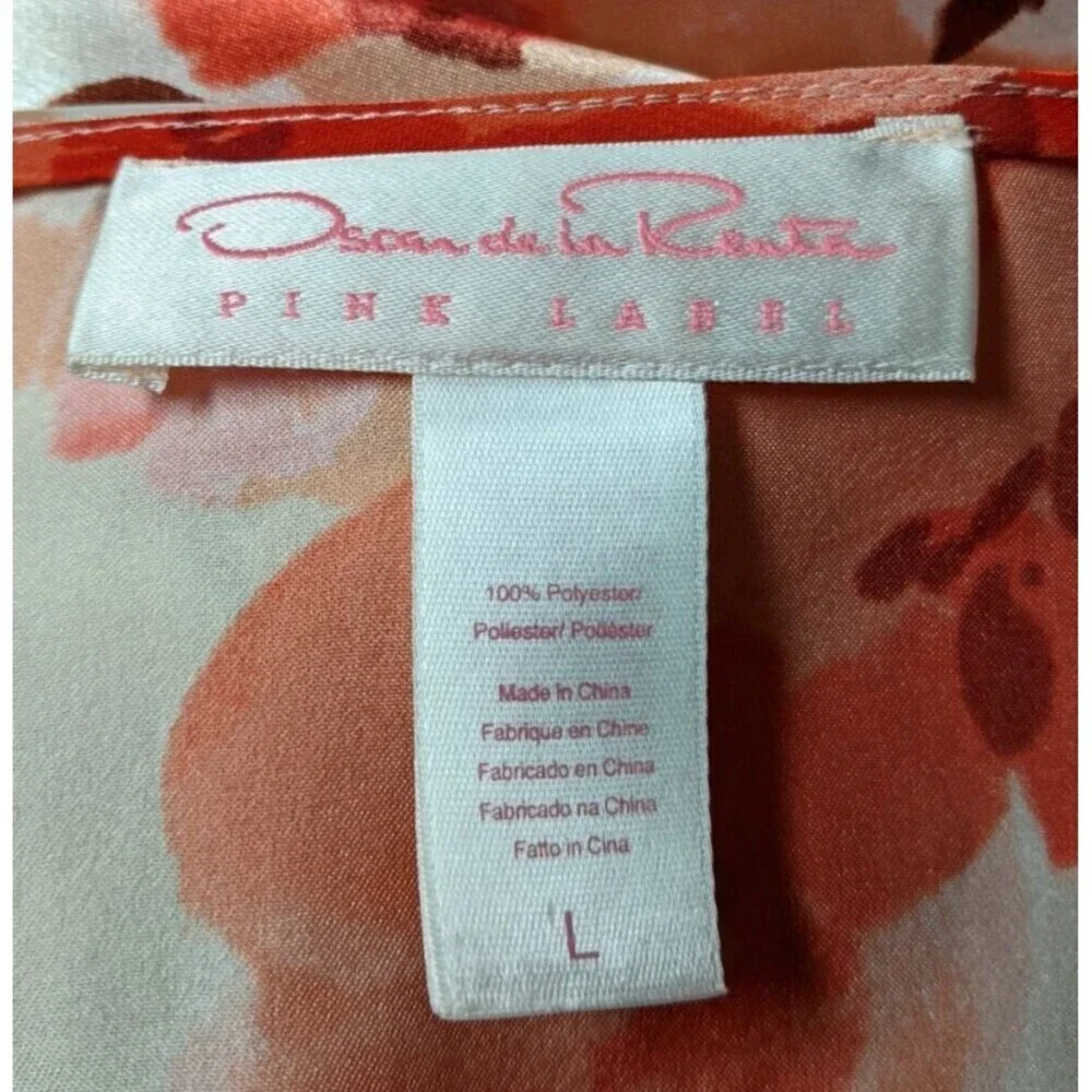 Women's Oscar de la Renta Pink Label Floral Print Ruffle Trim Robe LG